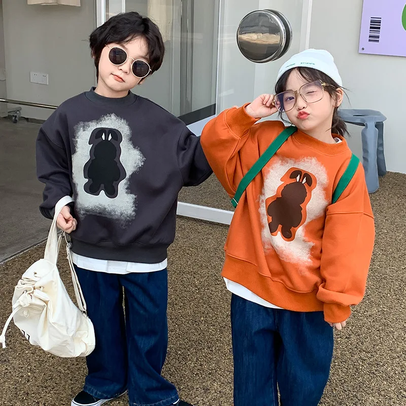 

Children's Sweater 2022 new boys and girls autumn and winter plus cashmere thickened Korean version of cartoon bear sweater