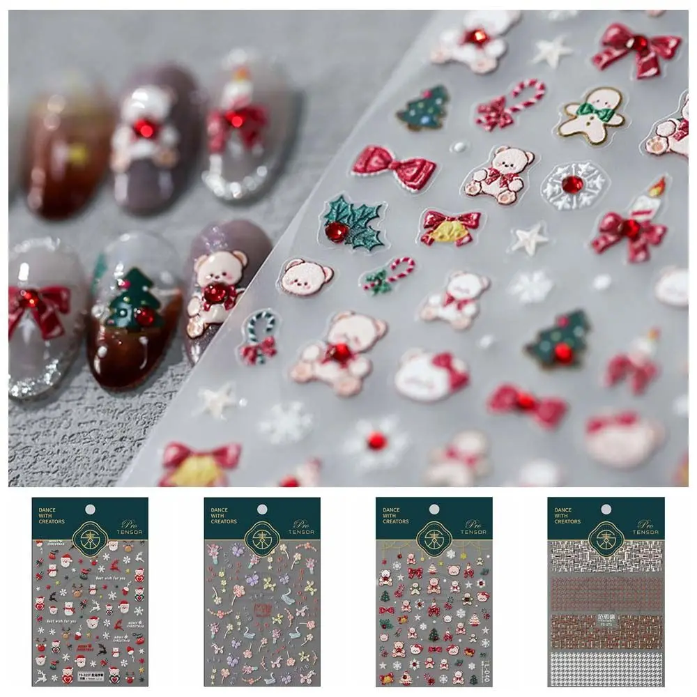 

Nail Accessories Christmas Nail Stickers Manicure Ornaments Embossed Stickers Christmas Nail Decals Grid Pattern