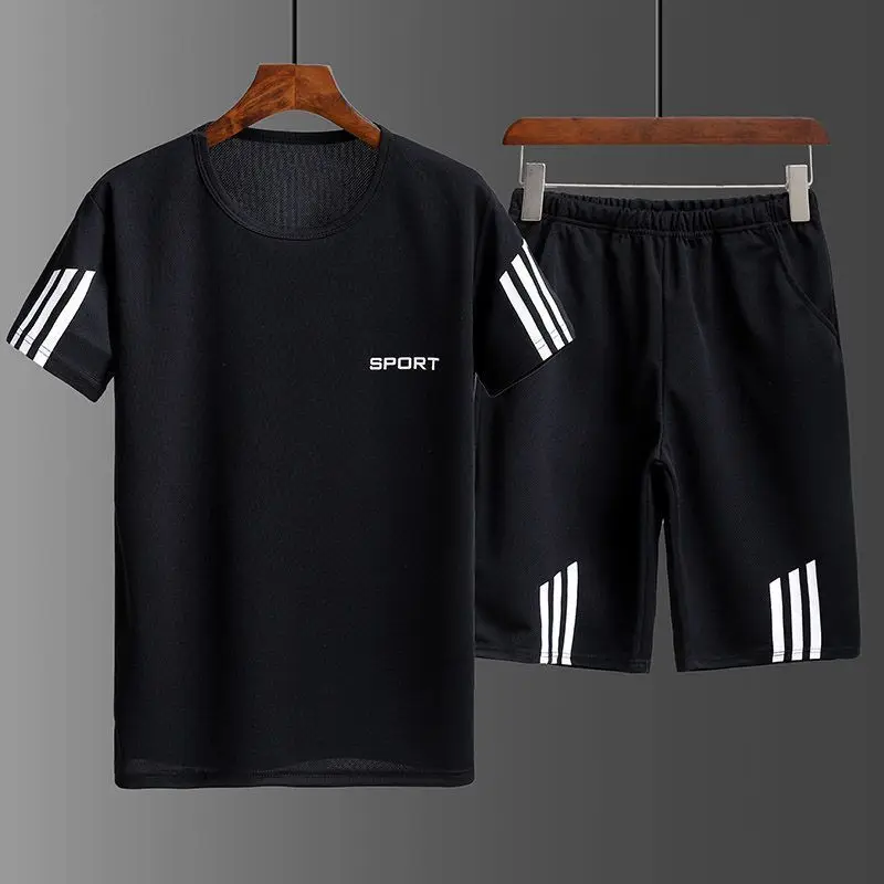 Men's Summer Sports Quick Dry Suit Crewneck Short Sleeve Shorts Casual Two-Piece Trend Fashion Suit