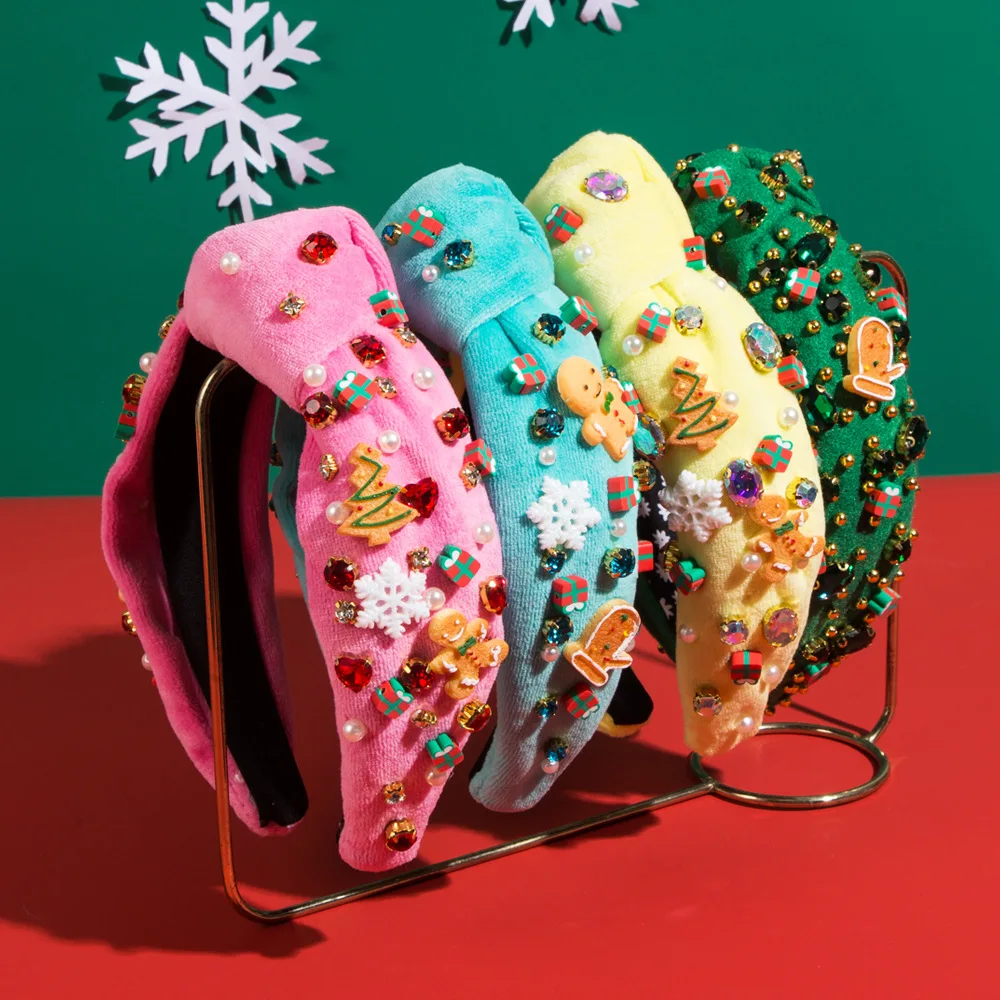 Christmas Hairband Flannel Diamond Snowflake Christmas Tree Gingerbread Man Decorative Head Hoop Hair Accessories 5 pcs fisherman s treasure gift storage case tinplate cans containers jars box decorative boxes candy christmas