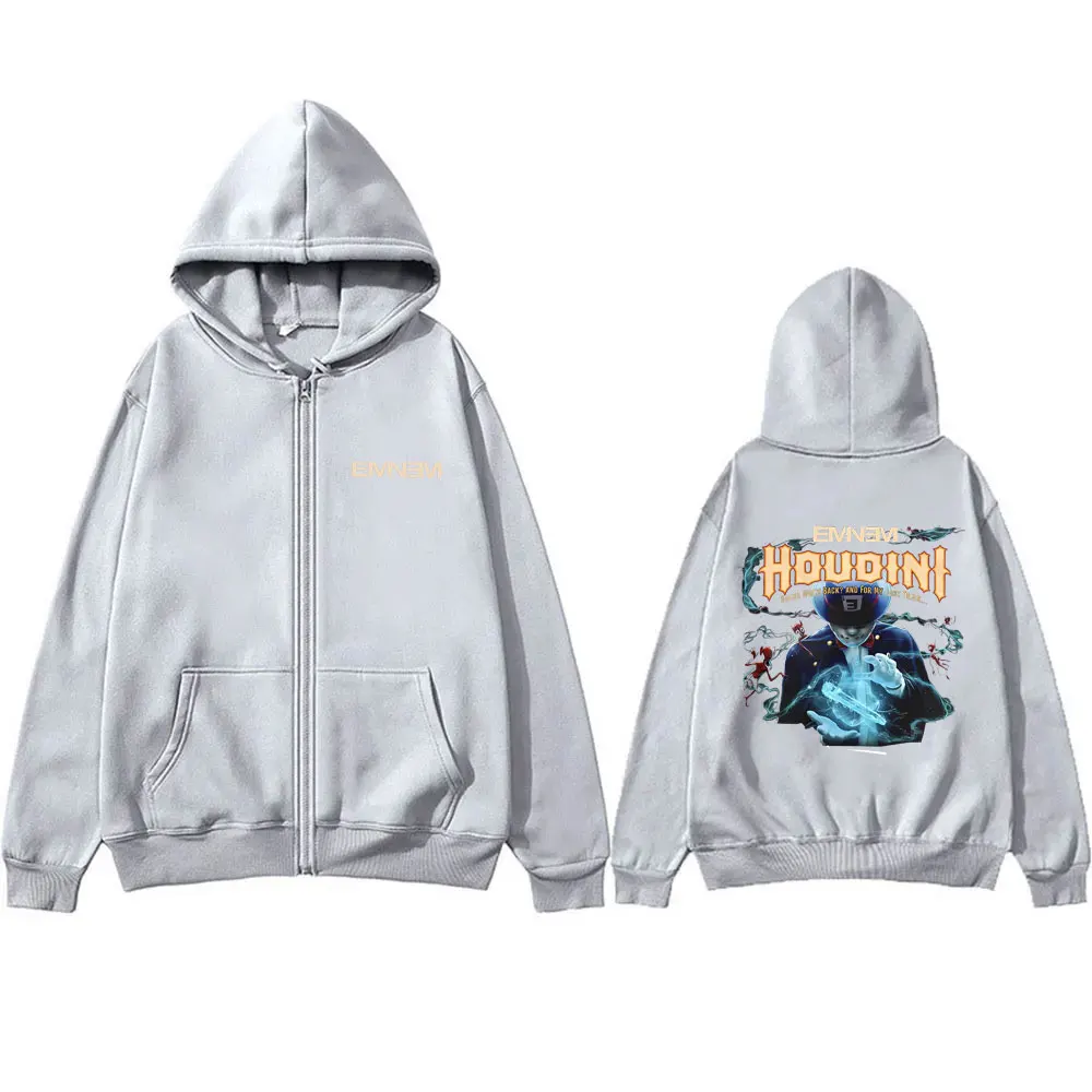 Rapper Eminem Houdini Guess Who's Back and For My Last Trick Zipper Hoodie Men Hip Hop Trend Zip Up Jacket Male Fleece Hoodies