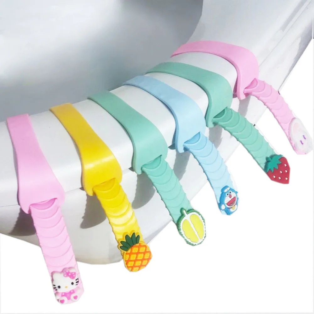 2pc Toilet Lid Lifter Cartoon Adjustable Rubber Toilet Seat Cover Clamshell Handle For Bathroom