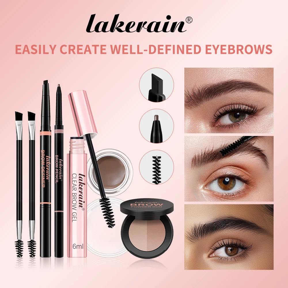 Double Ended Eyebrow Set With Brow Pencil,Brow Powder,Gel,Pomade Natural Color Shape Long Lasting Precise Outline Eye Brow Makeu