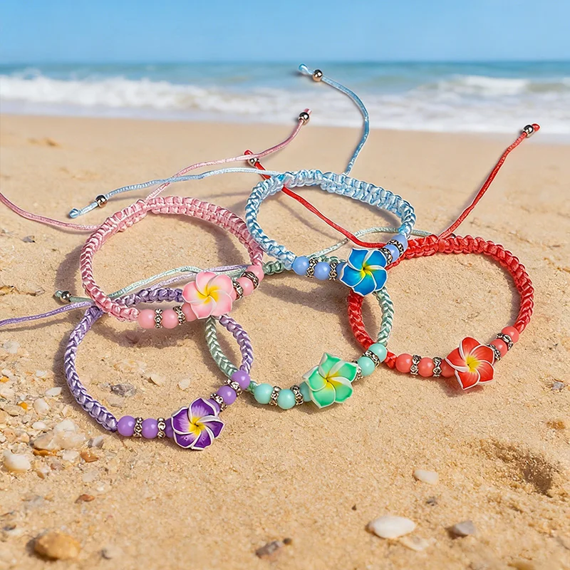 5 Stück Hawaiianische Plumeria-Blumen Armbänder Luau Sommer Strand Party Geschenk Aloha Tropische Geburtstagsdekoration Hochzeit Perlen-Armreifen – Detail 4