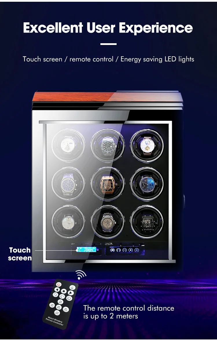 S7b01d4e9c88649898b5dfbd00cbf8cf5H Embers Watch Winder Wooden Shaker Automatic Winding Watch Storage Box 9 Slots Safe Jewelry Collection Cabinet Display