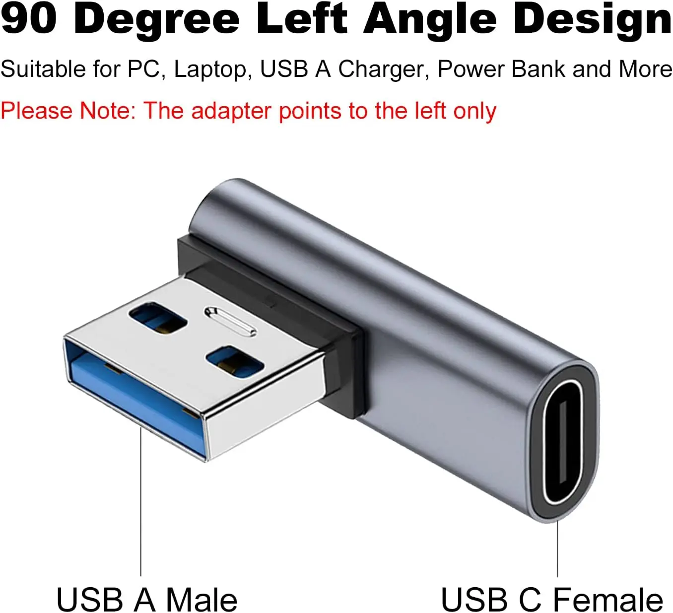 아이폰 애플 아이워치 워치용 USB C 암-USB 수 어댑터, 왼쪽 및 오른쪽 각도 C 타입-USB A 충전기 변환기