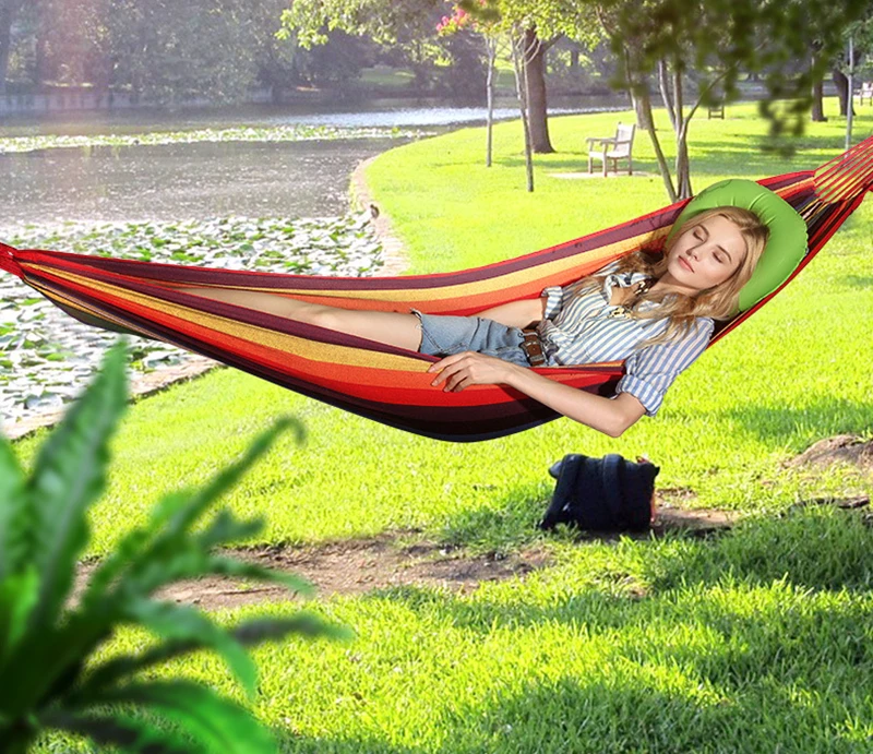 Single Wide Thick Canvas Hammock Outdoor Camping Backpackaging Leisure Swing Portable Hanging Bed Sleeping Swing Hammock