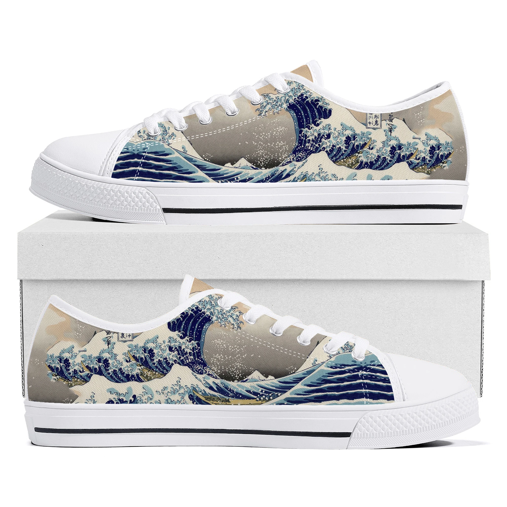 

Низкие кроссовки The Great Wave off Kanagawa Printmake, высококачественные мужские и женские холщовые кроссовки для подростков, обувь для пар, обувь на заказ