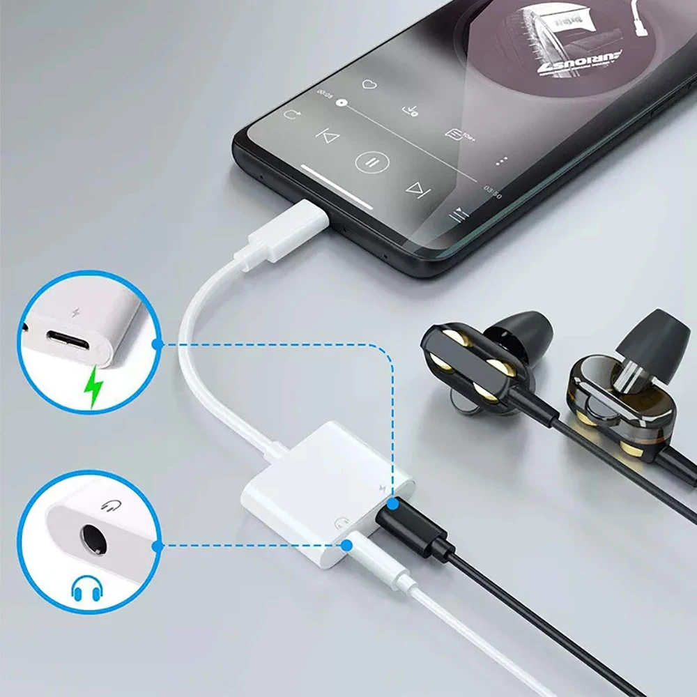2 in 1 라이트닝-3.5mm 잭 오디오 AUX 충전 케이블 헤드폰 어댑터 (아이폰 14, 13, 12 Pro Max, XR, XS, 8 Plus, 7 Mini, 아이패드 호환)
