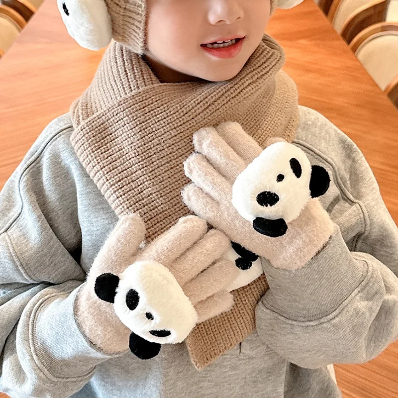 Child Gloves Panda Pattern Knitted Baby Gloves Winter Thicken Mittens Full Finger Mittens Infant Newborn for Kids 1-4Y
