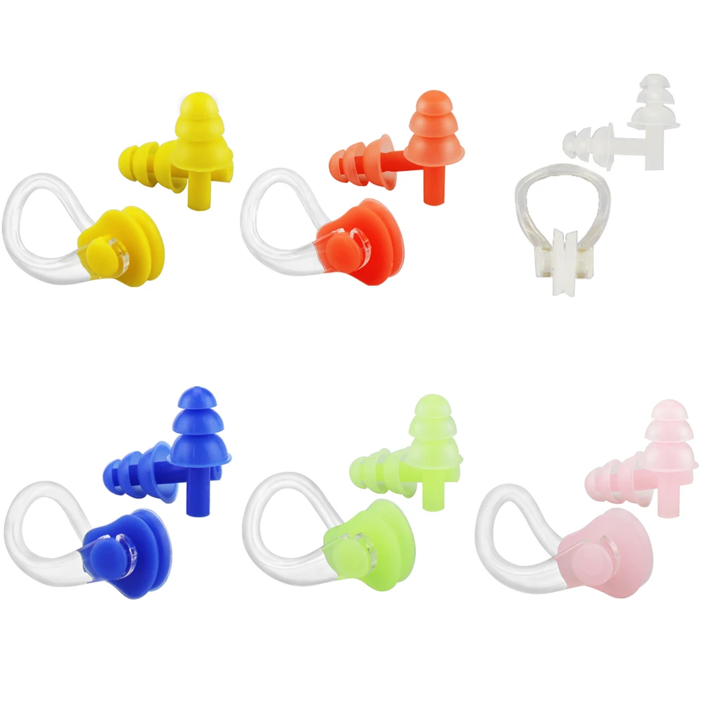 10pc/set Waterproof Swimming Diving Surf Water Sports Protection Earplugs Nose Clip Swim Pool Gear Accessory Soft Silicone new