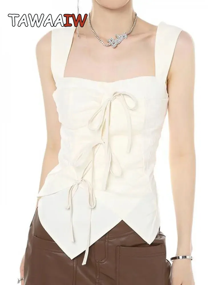 TawaaiwFairycoreSolidLaceUpTankTopWomenClothesIrregular