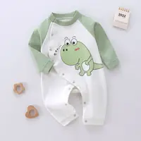 Newborn Clothes Infant Girls Cartoon Print Crewneck Bodysuit Toddler New Design Cotton Soft Color Blocking Long Sleeved Romper 3