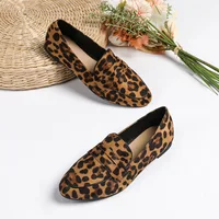 Pointed Toe Shoes Woman Flats Autumn Loafers With Fur Casual Female Sneakers Dress Fall Summer Slip-on Big Size Leopard leopard 1