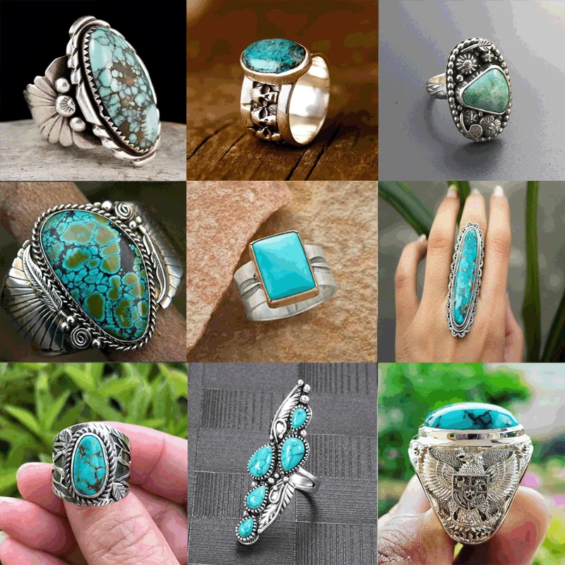 Anello Unisex In Pietra Naturale Occhio Di Tigre Turchese | Fatto A Mano Retrò Regolabile | Gioiello Unico