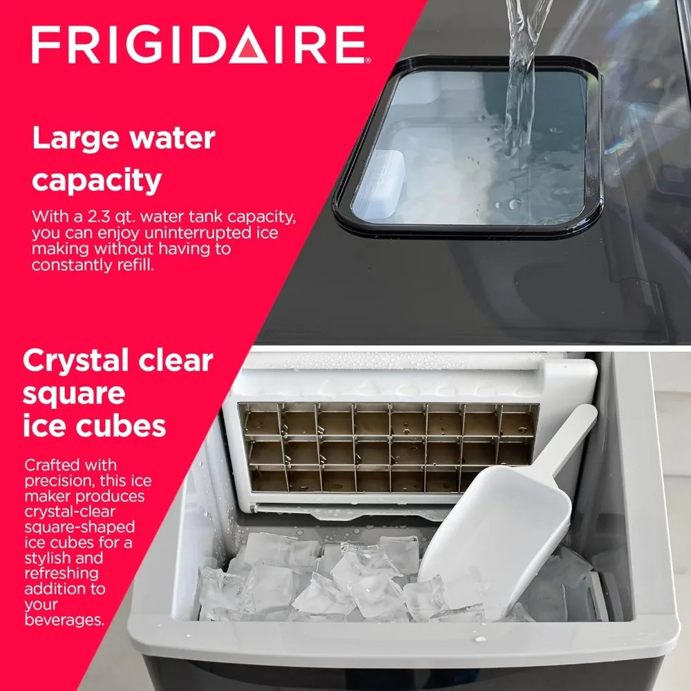 EFIC452-SSBLACK XL Maker, Makes 40 Lbs. of Clear Square Ice Cubes A Day, Black Stainless