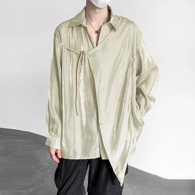 

2024 Men's Shirts Solid Color Shiny Lapel Long Sleeve Fashion Irregular Shirt Men Loose Streetwear Casual Camisas S-5XL INCERUN