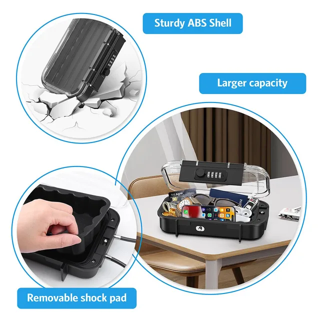 Portable Safe Box Travel Safe Box Large Capacity Security Lockbox Code Waterproof Key Lock Box with Removable Cable Handle 3