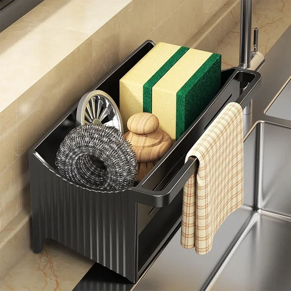 Kitchen Sink Rack With Self-draining Tray Sponge Rag Organizer Bathroom Cosmetic Facial Cleanser Holder Household Storage shelf