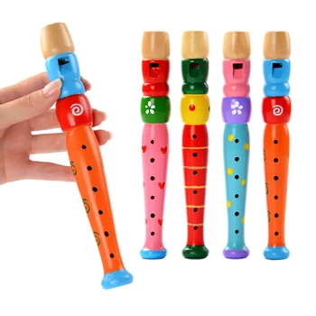 1 Pc Small Wooden Colorful Piccolo Flute for Kids Learning Rhythm Musical Instrument Early Education Music Sound Toys for Kids