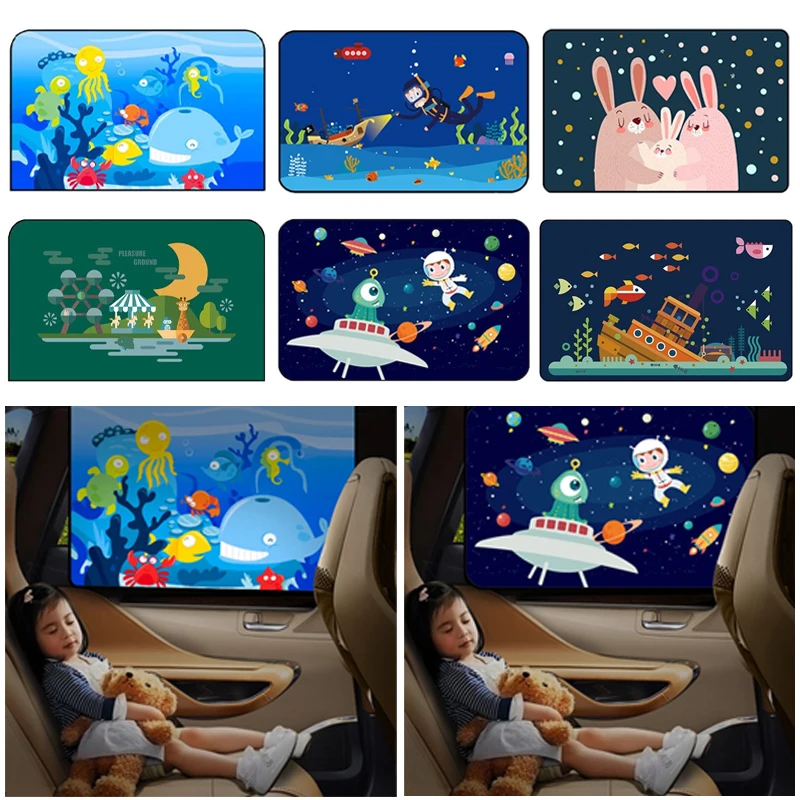 Car Sun Shade Cover Magnetic UV Protect Side Window Universal For Baby Kids Cute Cartoon