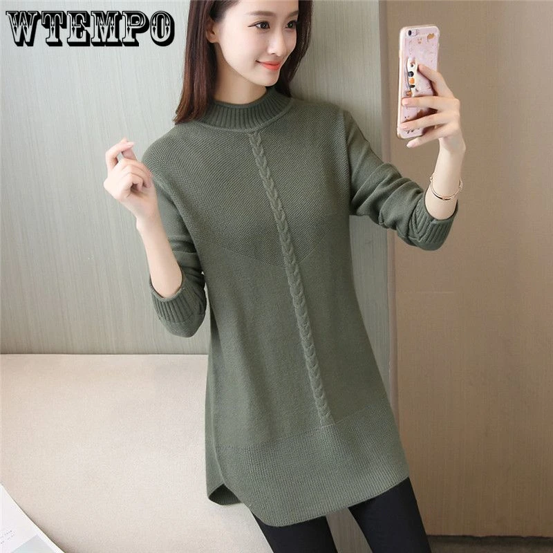 

Sweater Women's Mid-length Semi-turtleneck Loose Knit Base Sweater Skirt Pullover