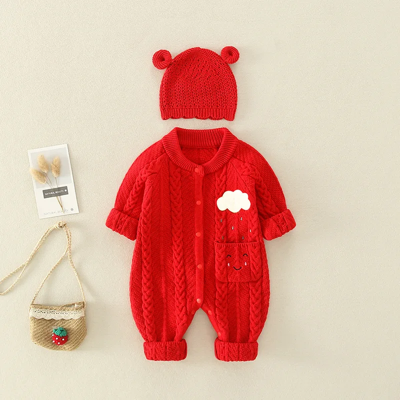 

0-1-year-old baby Jumpsuit Baby Sweater newborn Khaki cotton sweater sweater set autumn and winter climbing clothes