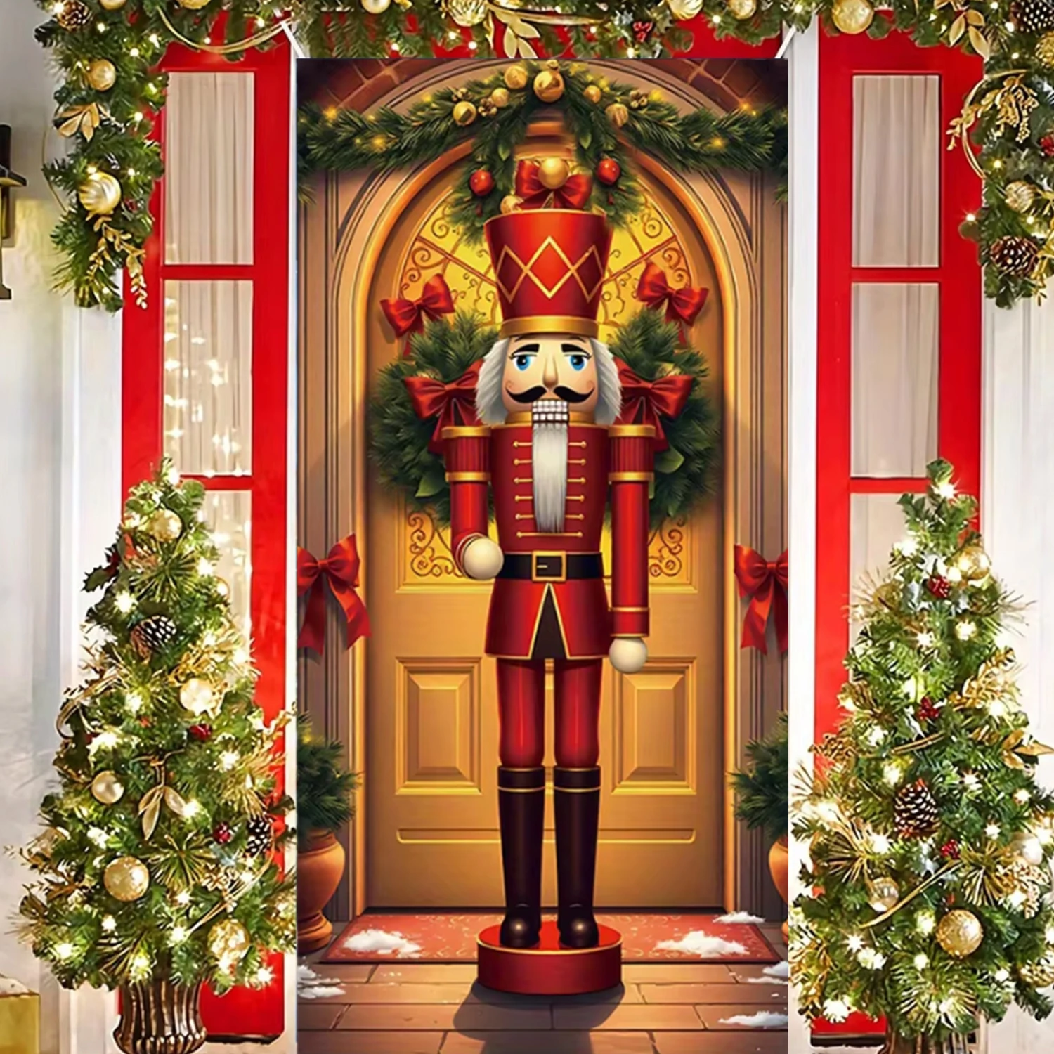 Couverture De Porte Noël 180 X 90 Cm - Bannière Suspendue Joyeux Noël En Polyester, Décoration Festive Pour Porte D'entrée, Mur, Fêtes