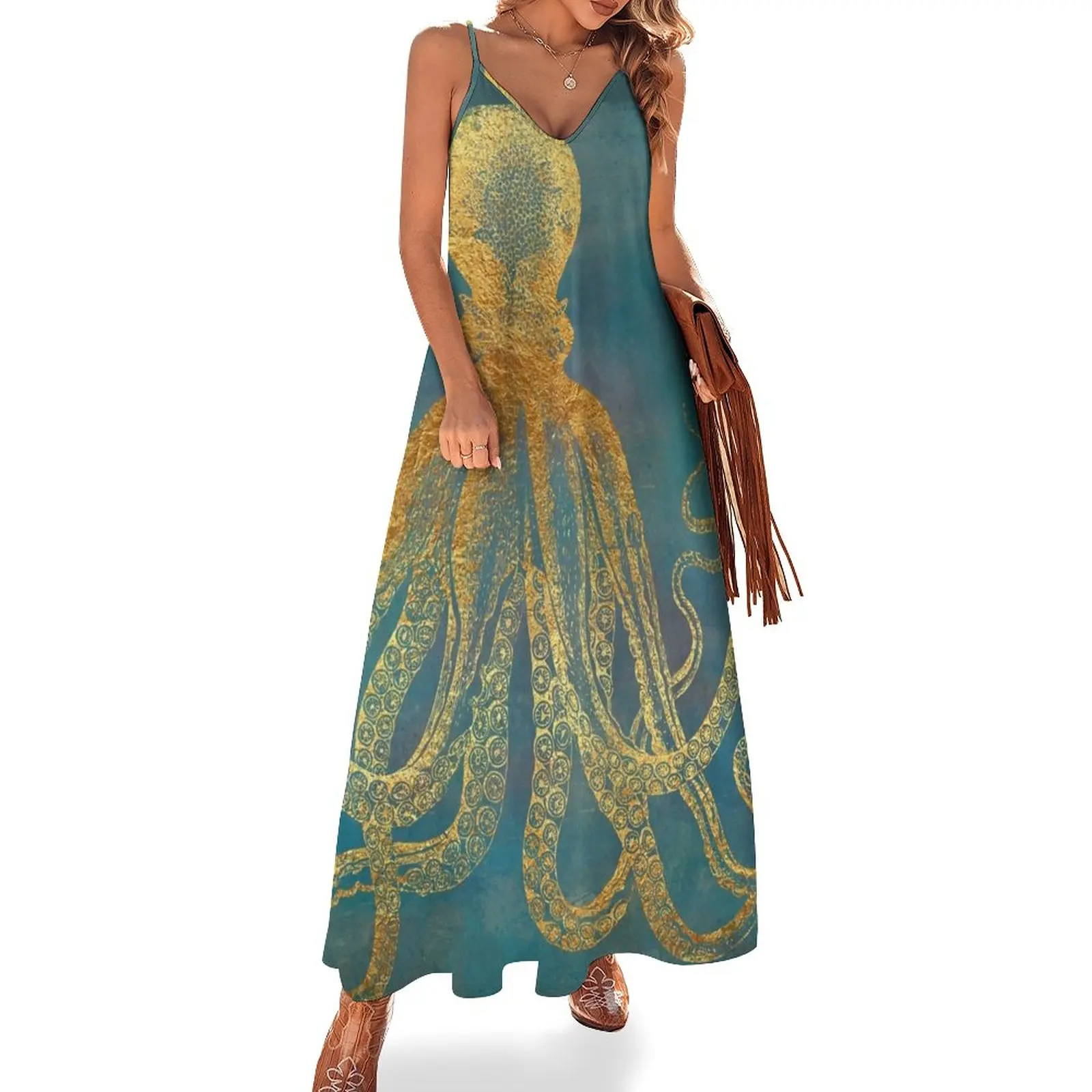 

Deep Sea Life II Golden Octopus, marine texture Sleeveless Dress Bride dresses Long dresses