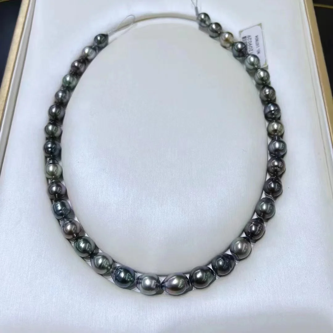 Real 9-10mm Tahiti Black Pearl Necklace 