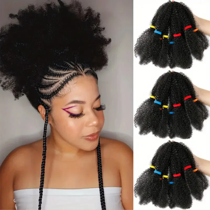 Afro Kinky Wave Curly Braids Extensions Synthetic Hair 12inch/strands Marley Bouncy Curly Hair Braids For Black Women 1