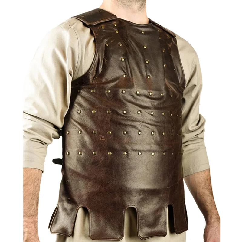 

Renaissance Medieval Gothic Retro Men Knight Viking Leather Armor Rivet Vest Jackets Soldier Warrior Halloween Cosplay Costumes