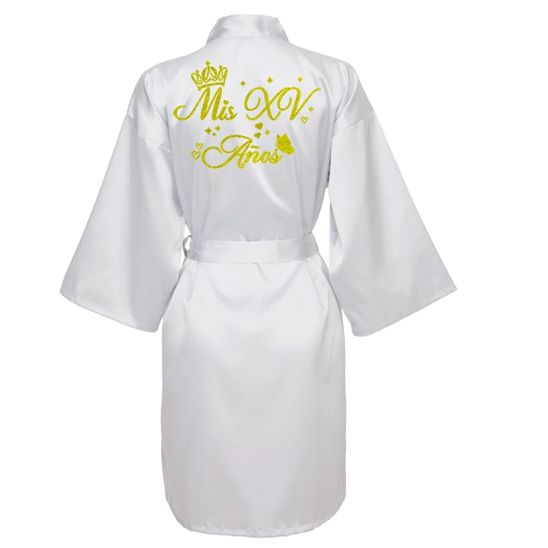 Mis15 Años Robe 15 Years Girl Birthday Party Robes Quinceanera Robe Mis XV Bathrobe Silkly Nightgown
