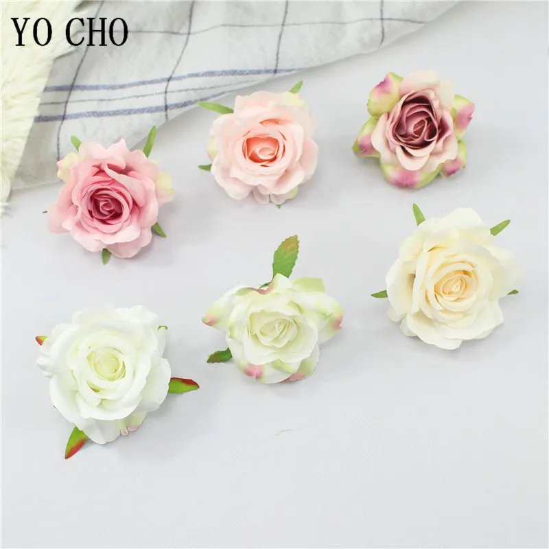 

YO CHO 10 Pcs/Lot Artificial Flower Head Rose Silk Fake Flower DIY Wedding Birthday Party Decoration Fake Flower