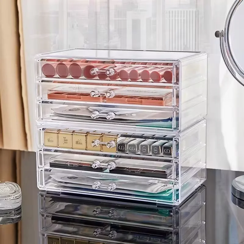 Makeup Storage Box Acrylic Transparent Drawer Divided Style Organizer Large Capacity Desktop Compact Dustproof Lipstick Storage 4