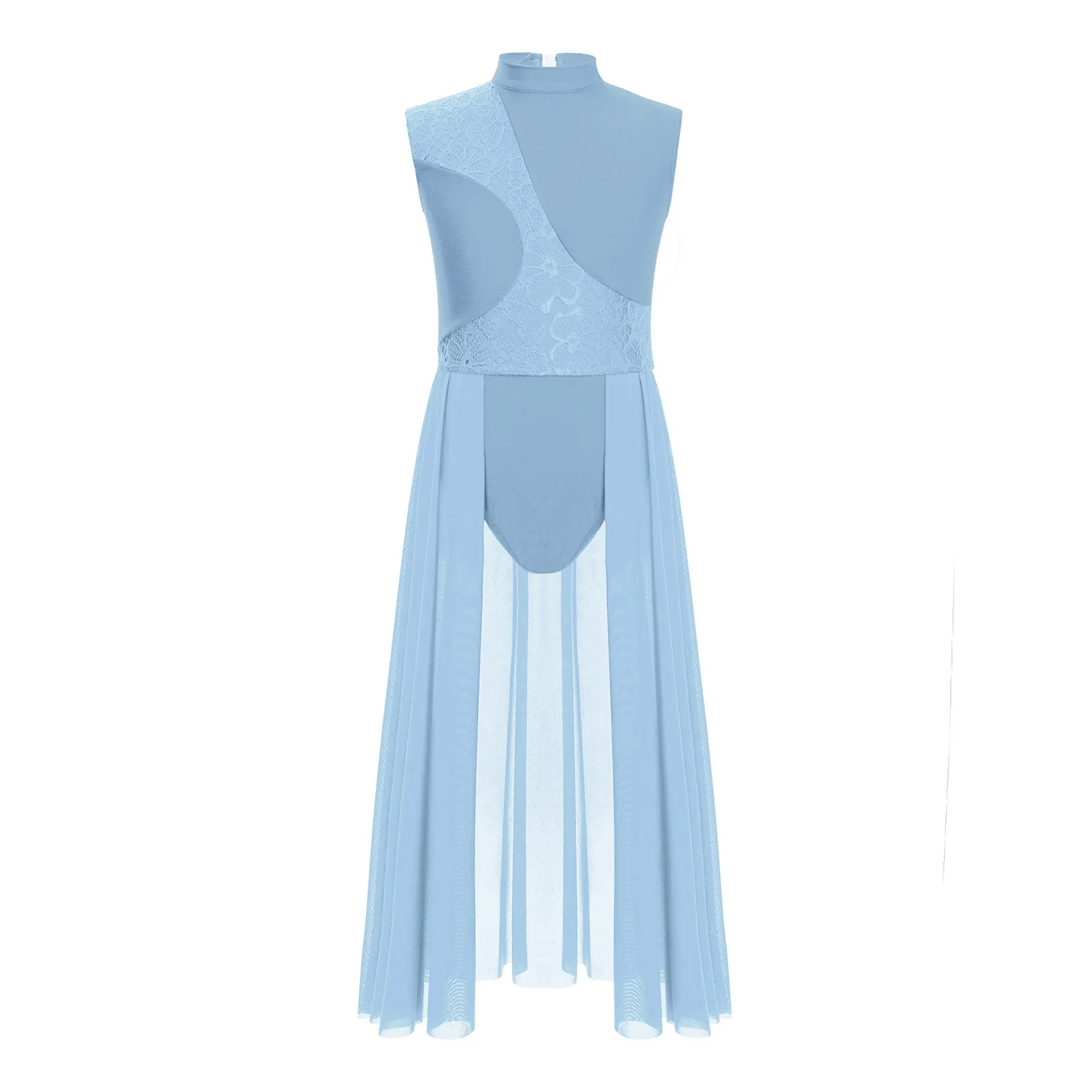 Mädchen-Tanzkleid mit Blumenmuster und Spitzenapplikationen, Rückenausschnitt, Ballett-Trikotkleid, Tanzbekleidung, Bühnenkostüm – Detail 7