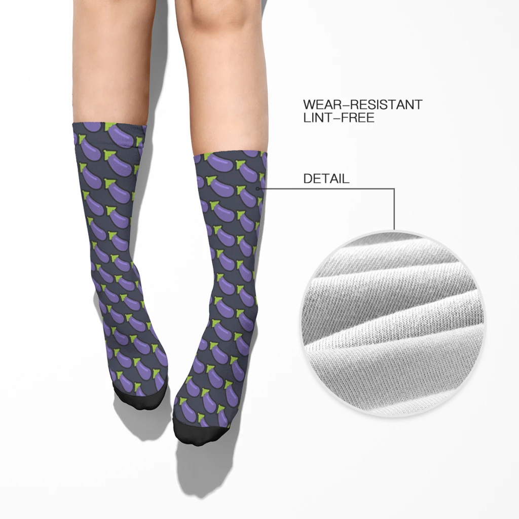 Vintage Eggplant Men\'s Socks Vegetables Food Unisex Novelty Seamless Printed Funny Crew Sock Gift