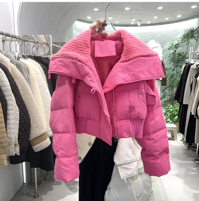 

Winter Hooded Down Cotton Puffer Parka Coats Women Autumn Loose Knitted Thickened Padded Female Warm Jacket Zippers Outwear