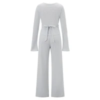 Ensemble de salon Vintage pour femmes, tenue 2 pièces, col en V, cravate à la taille, T-shirt + pantalon à taille élastique, haut court à manches longues, automne 2