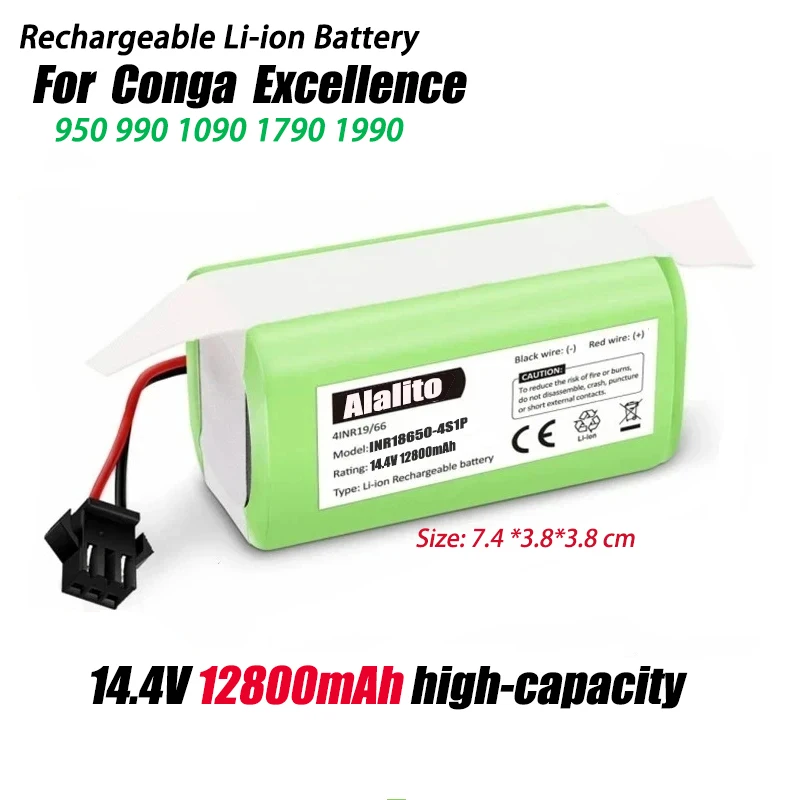 

14.4V12.8Ah Li-ion battery for Cecotec Conga Excellence 950 990 1090 Ecovacs Deebot DN621 601/605 Eufy RoboVac 35C Panda i7 V710