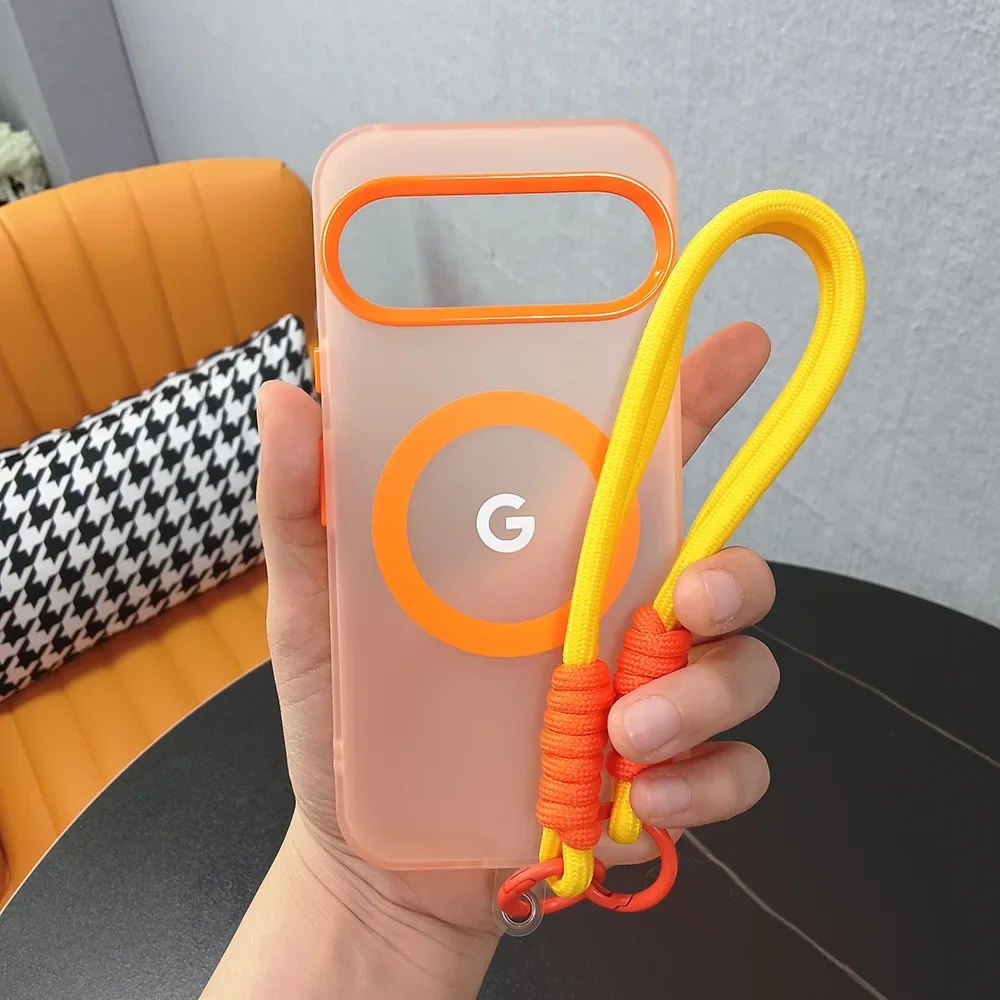 Magnetic Frosted Transparent Phone Case with Lanyard – Matte Translucent Cover