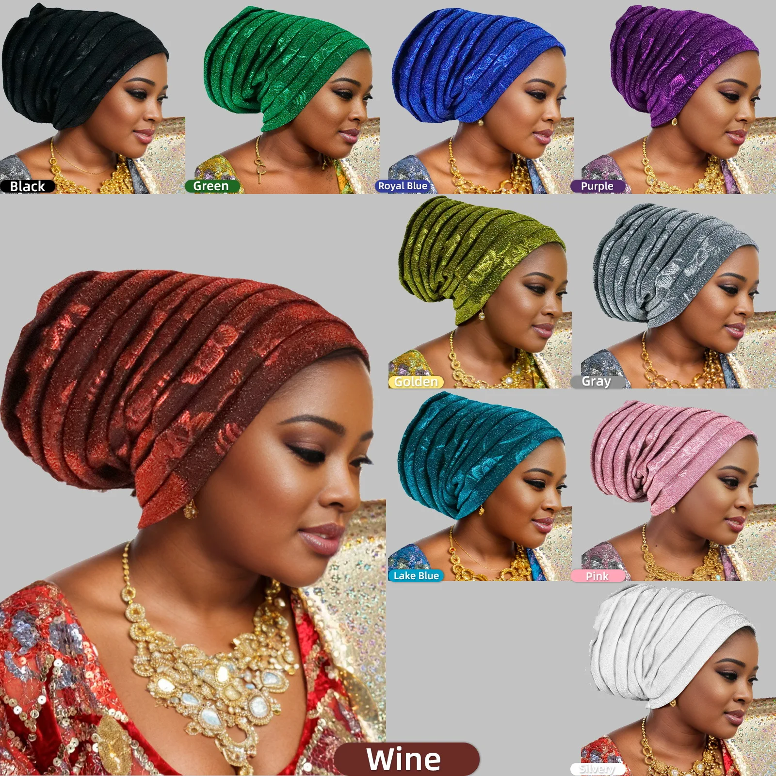Elegant Glitter Pleated Turban Cap for Women: Stylish Head Wrap and Headpiece