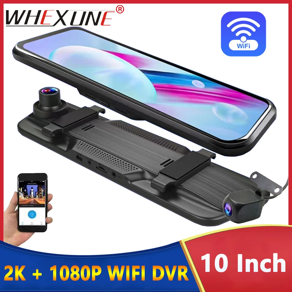 

UHD 2K WIFI Rear View Mirror Dash Cam For Car Camera Dual Lens Front and Rear 10 Inch IPS Touch Screen Night Vision Video Record