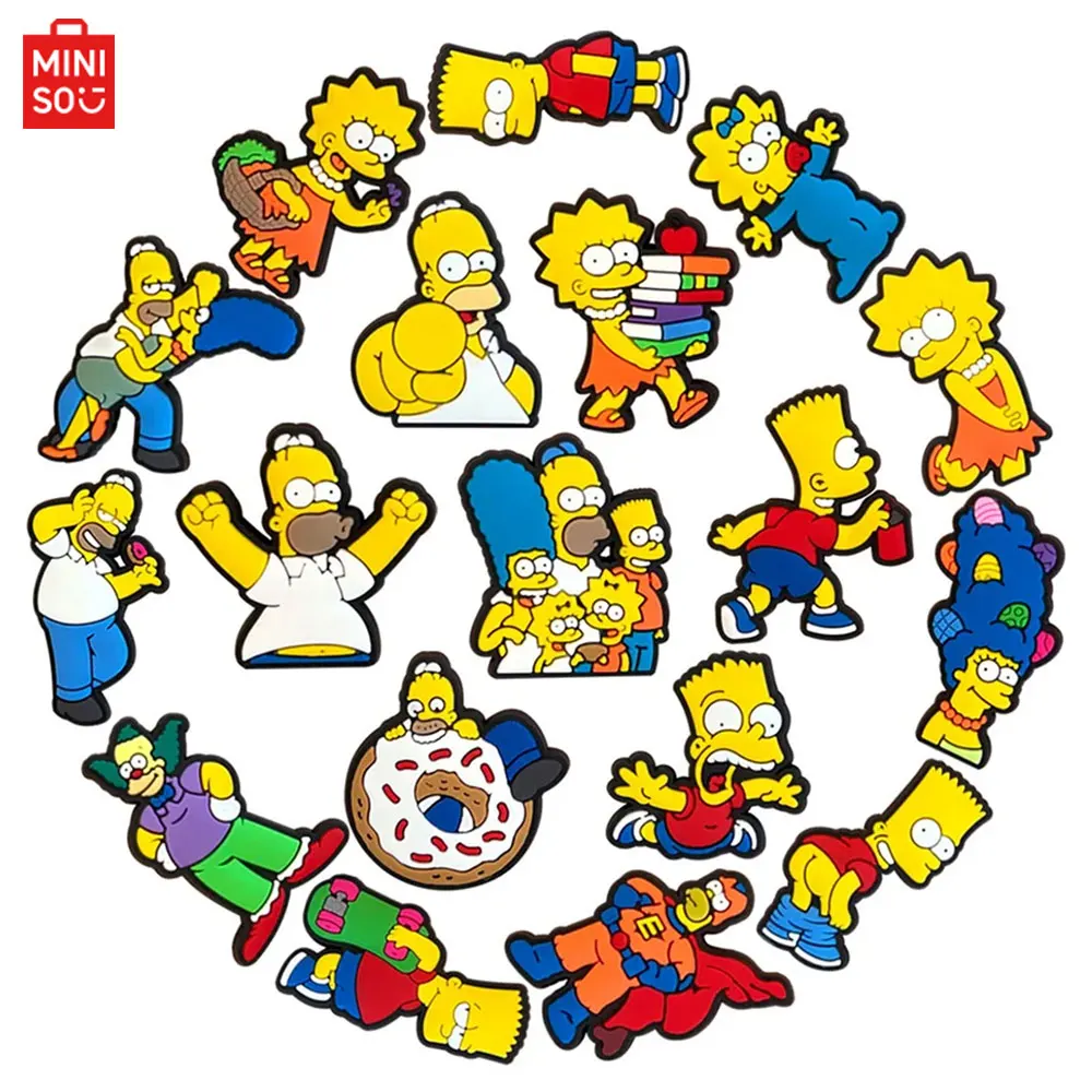 MINISO 18pcs Simpson Shoe Charms Decoration Anime Cute Sandals Shoes Accessories PVC Badges for Male and Female Children Gifs