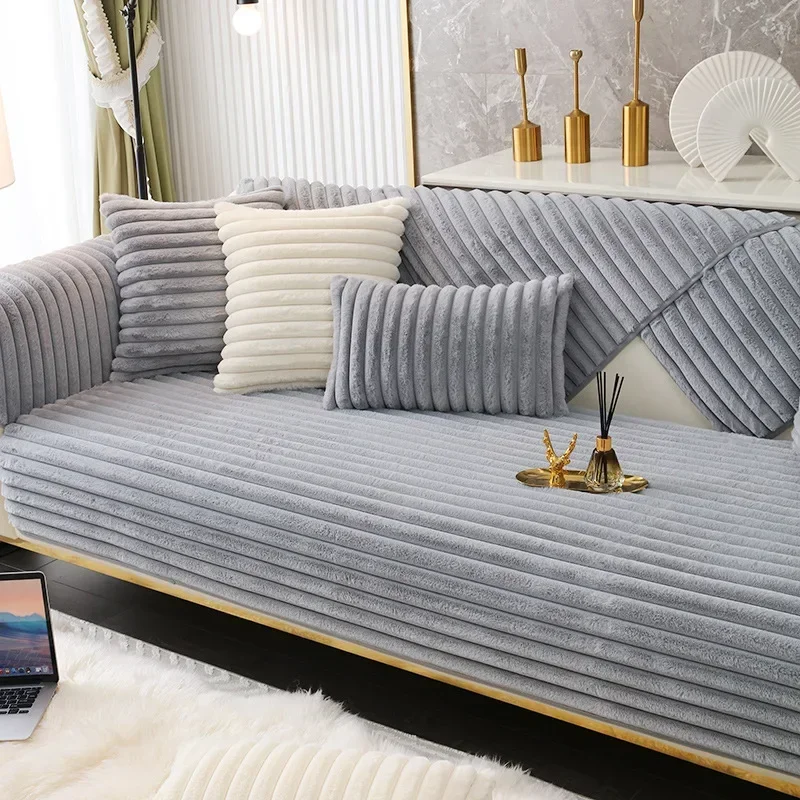 Sofa cover anti-slip L-shaped sectional couch cover plush winter