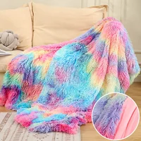 Rainbow Super Soft Faux Fur Throw Blanket Warm Fluffy Shaggy Sherpa Backing Warm and Cozy Decorative Sofa Bed Double Bedspread 4