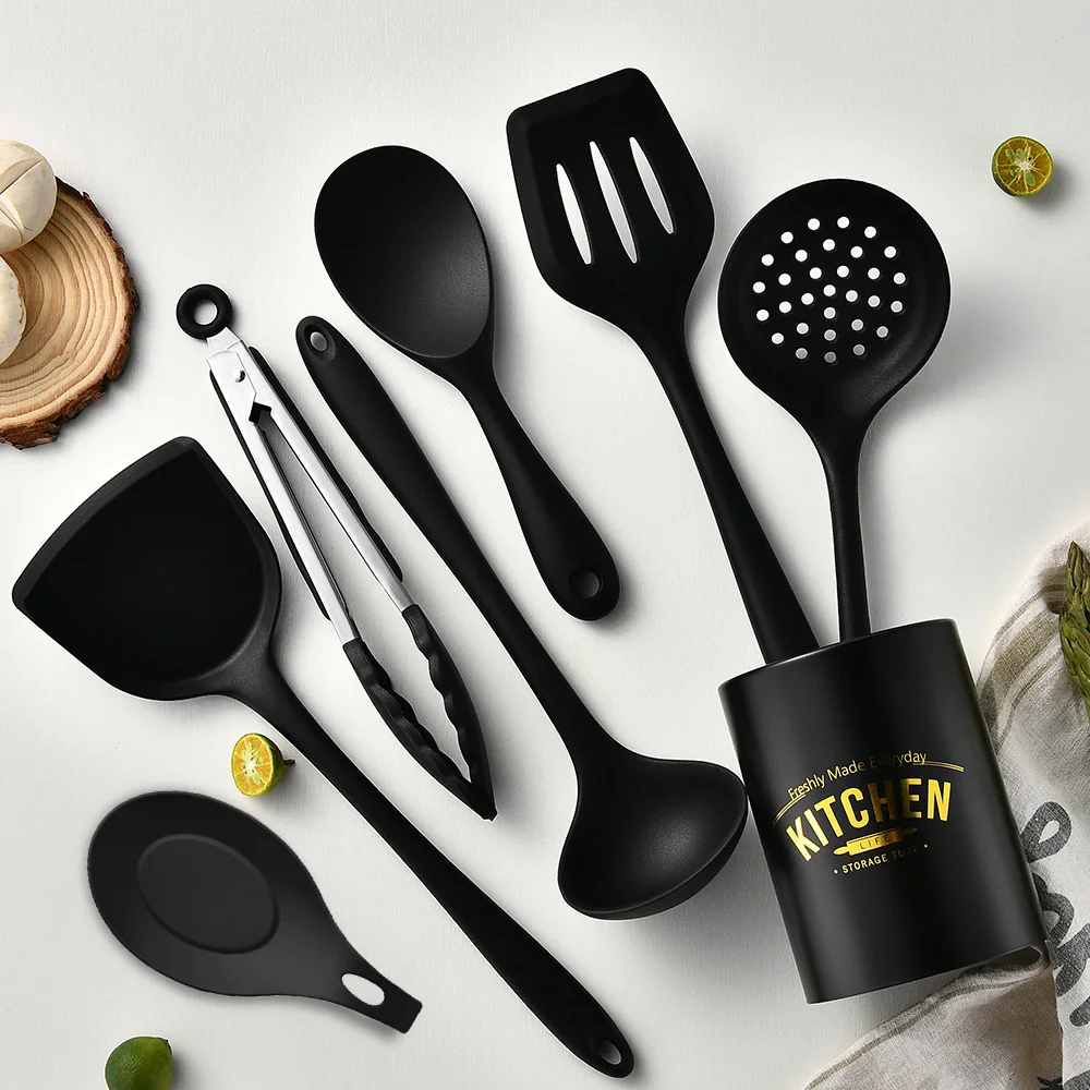 

8Pcs Black Silicone Kitchenware Cooking Utensils Set Kitchen Non-Stick Cooking Utensils Baking Tools With Storage Box Tools