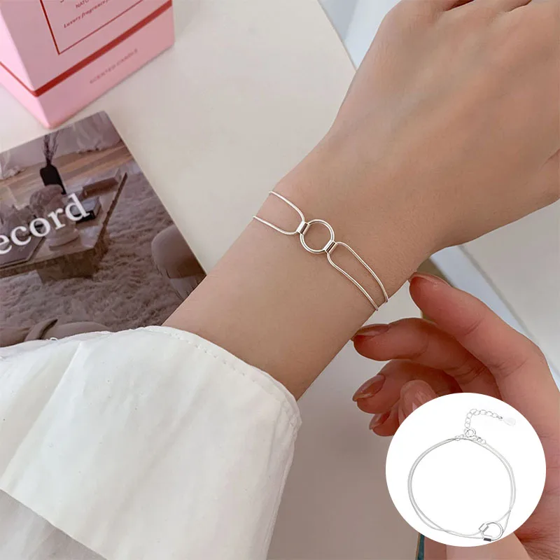 

100% 925 Sterling Silver Geometric Bracelet for Women Girl Simple Round Versatile Design Tassel Jewelry Dropship Wholesale