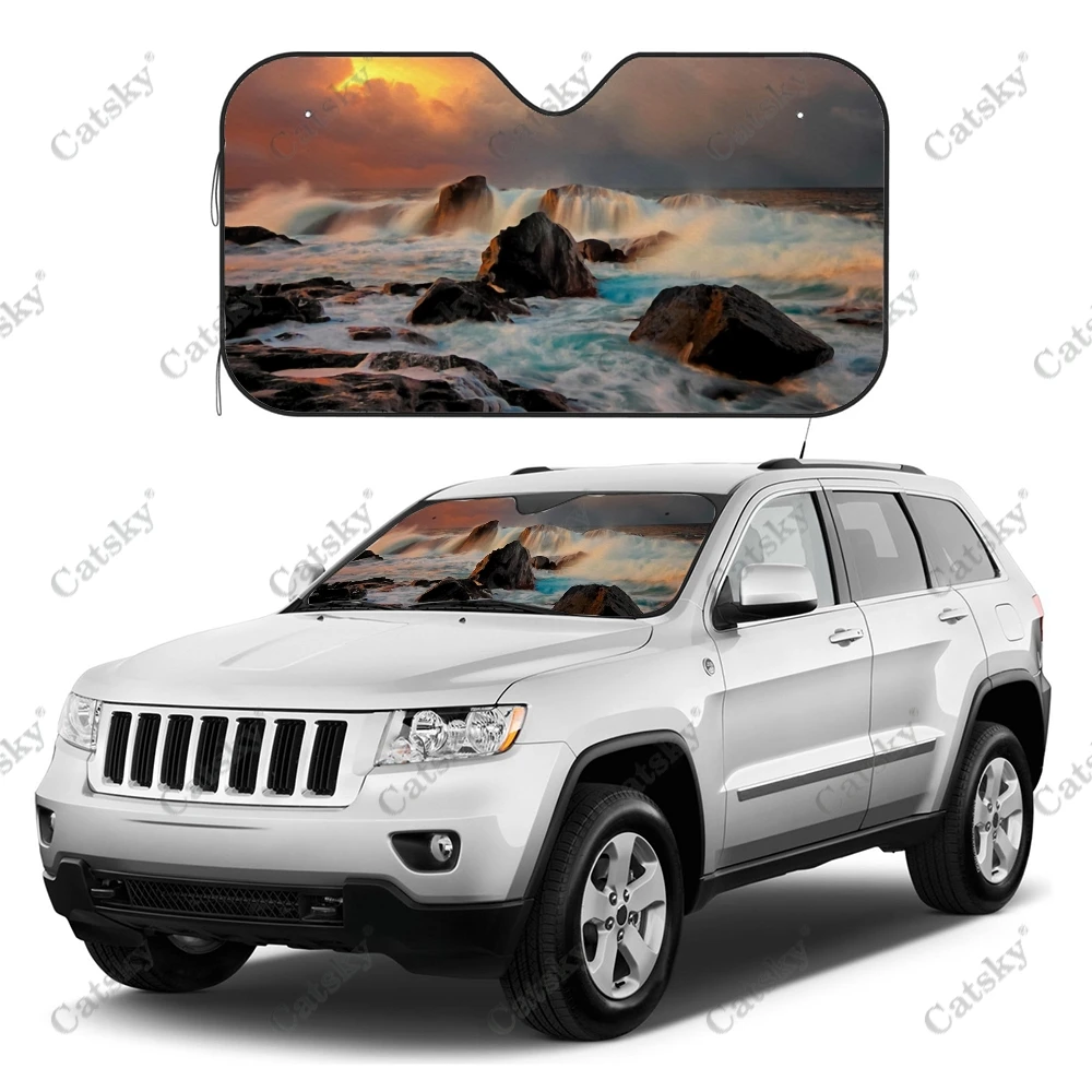 

Ocean Sunset Print Design Car Accessories Windshield Sunshade Foldable Sunvisor Protect Sunshade for Car SUV Gift for Car Lover