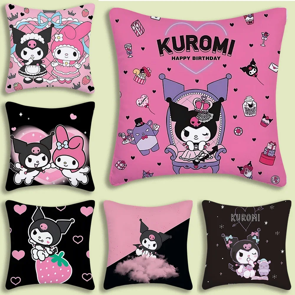 Cartoon cute Kuromi Melody Pillow Covers Cartoon Sofa Decorative Home Double-sided Printing Short Plush Cute Cushion Cover